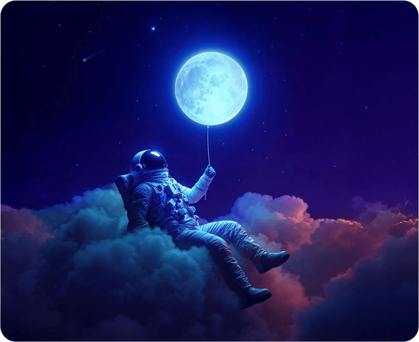 AI-powered creative production concept with astronaut